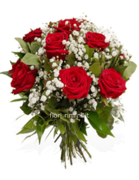Bouquet mi manchi con rose rosse e gypsophila